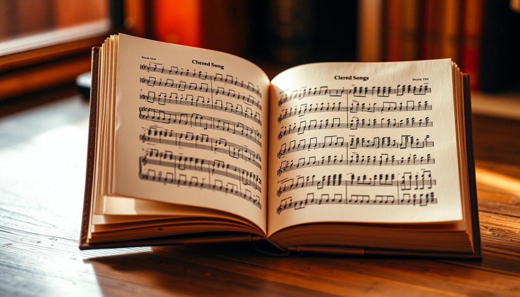 A meticulously crafted collection of musical scores, featuring a diverse array of 50 cherished songs. The book's cover is adorned with a subtle textured pattern, inviting the viewer to delve into its contents. The pages within are elegantly presented, showcasing both musical notation and tablature diagrams, ensuring a comprehensive learning experience for musicians of all skill levels. Warm lighting casts a gentle glow, creating an atmosphere of artistic inspiration and musical exploration. The book is positioned prominently, commanding attention and hinting at the wealth of knowledge it contains, ready to guide the viewer on a journey of musical discovery.