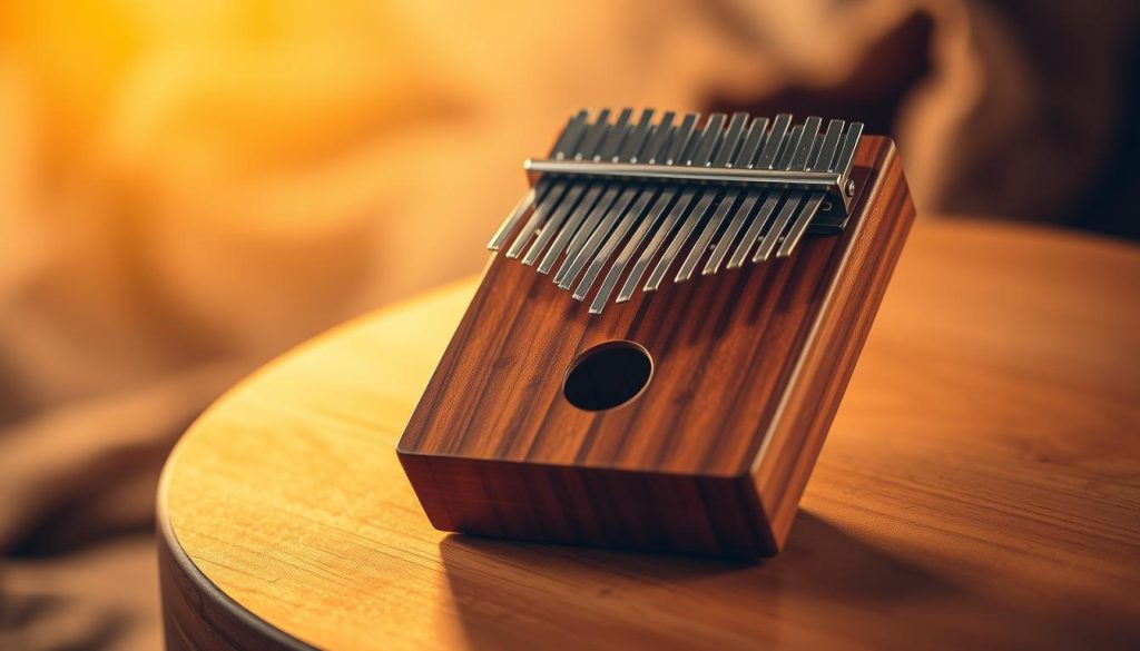 A sleek, high-quality kalimba instrument resting on a smooth, wooden surface, illuminated by warm, diffused lighting. The kalimba's tines glisten, showcasing its premium craftsmanship, while the wooden body has a rich, polished finish. In the background, a softly blurred, earthy-toned environment hints at the instrument's natural origins. The overall composition conveys a sense of balance, harmony, and the exceptional value-to-quality ratio of this mid-range kalimba model. A sleek, high-quality kalimba instrument resting on a smooth, wooden surface, illuminated by warm, diffused lighting. The kalimba's tines glisten, showcasing its premium craftsmanship, while the wooden body has a rich, polished finish. In the background, a softly blurred, earthy-toned environment hints at the instrument's natural origins. The overall composition conveys a sense of balance, harmony, and the exceptional value-to-quality ratio of this mid-range kalimba model.