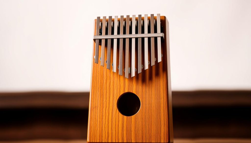 A finely crafted kalimba, its wooden body glistening with a warm, natural sheen, stands prominently in the foreground. Intricate details of the instrument's construction are visible, showcasing the artistry and precision of its maker. The kalimba is set against a softly blurred background, allowing the viewer to focus on the tactile beauty of the wood. Soft, diffused lighting from an unseen source casts a gentle glow, highlighting the kalimba's organic textures and grain. The overall scene evokes a sense of reverence and appreciation for the craftsmanship and care that goes into the creation of this cherished musical instrument. A finely crafted kalimba, its wooden body glistening with a warm, natural sheen, stands prominently in the foreground. Intricate details of the instrument's construction are visible, showcasing the artistry and precision of its maker. The kalimba is set against a softly blurred background, allowing the viewer to focus on the tactile beauty of the wood. Soft, diffused lighting from an unseen source casts a gentle glow, highlighting the kalimba's organic textures and grain. The overall scene evokes a sense of reverence and appreciation for the craftsmanship and care that goes into the creation of this cherished musical instrument.